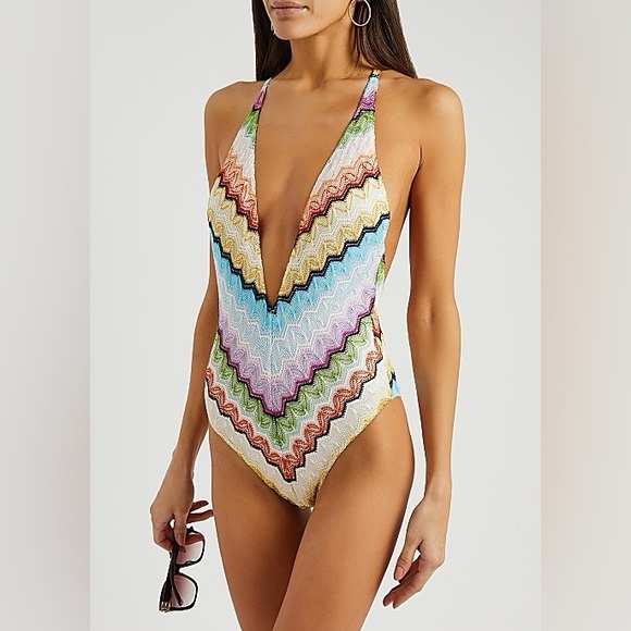 New Missoni Chevron Knit One-Piece Swimsuit Crochet Rainbow Bikini Rare 38 - Picture 13 of 16